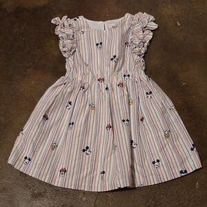 Disney Mickey & Friends Striped Dress Ruffle Sleeve Youth Girls Size 4